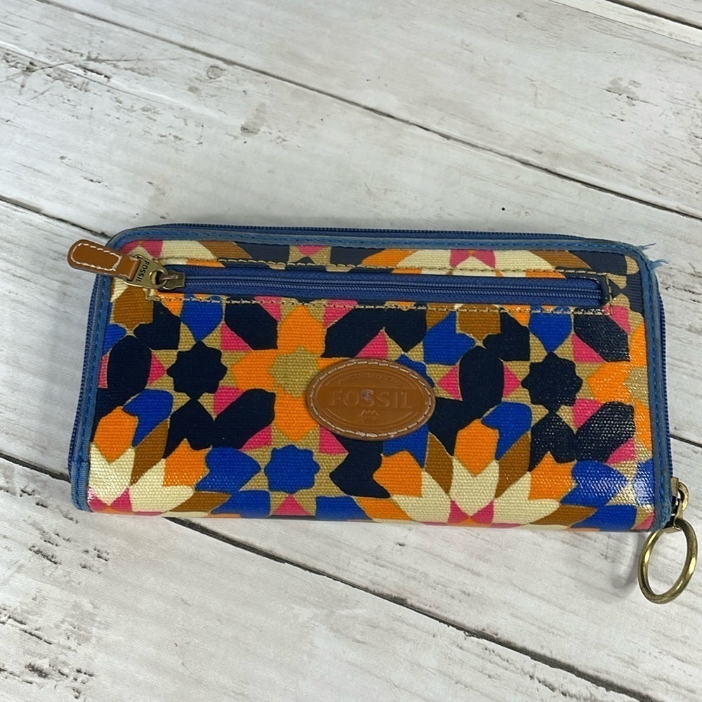 Fossil Multi-color Graphic Starburst Coated PVC Zip Around Wallet